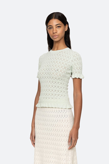Rue Fine Gauge Knit Short Sleeve Sweater - Mint
