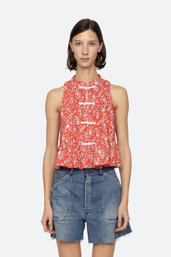 Lucille Liberty Print Knot Loop Tank Top