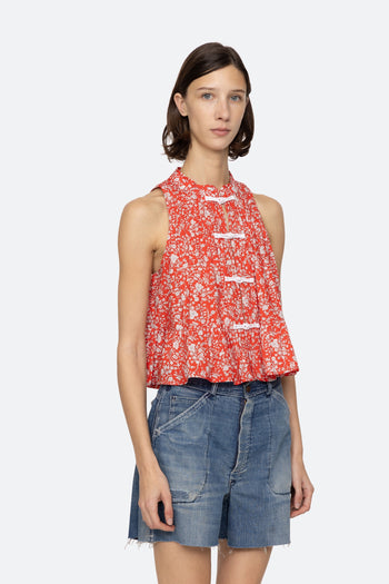 Lucille Liberty Print Knot Loop Tank Top