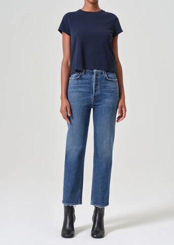 90's Pinch Waist Crop Jean - Overcast