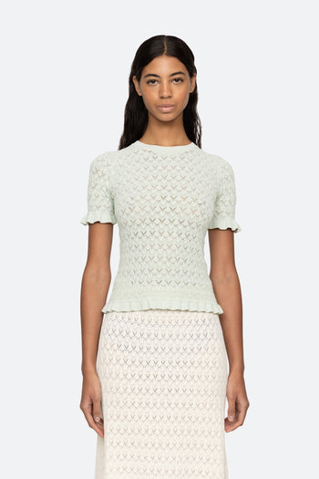 Rue Fine Gauge Knit Short Sleeve Sweater - Mint