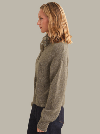 Boxy Snap Front Henley - Mushroom Melange