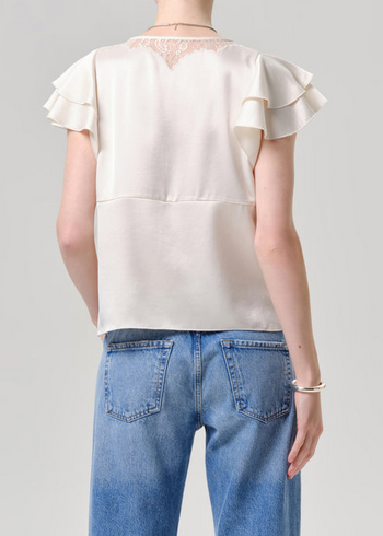Lola Flutter Lace Sleeve Top - Cream