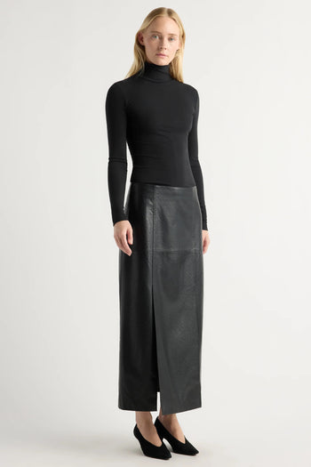 Rama Front-Vent Vegan Leather Skirt - Black