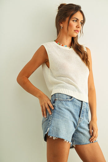 Open Knit Tank - White