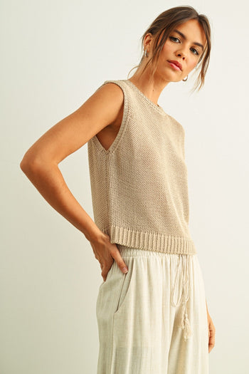 Open Knit Tank - Stone