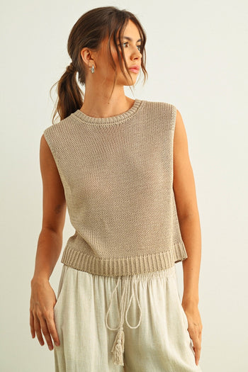 Open Knit Tank - Stone