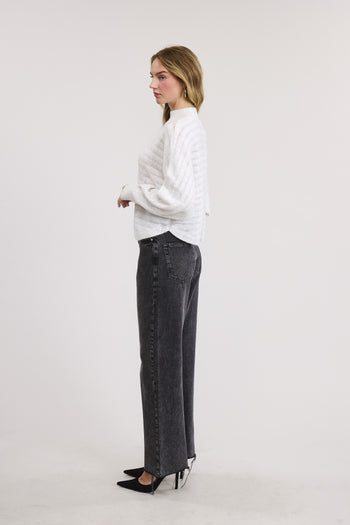 Open Knit High Neck Sweater - Light Grey