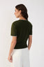 Embroidered Neck Short Sleeve Tricot Blouse - Green