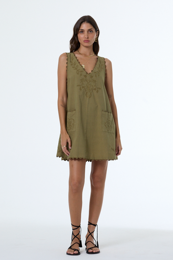 Kiona Mini Swing Dress - Dark Olive