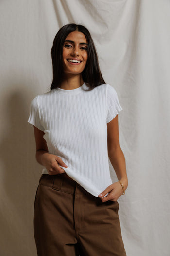 Suri Poorboy Rib Crewneck Cap Sleeve - White