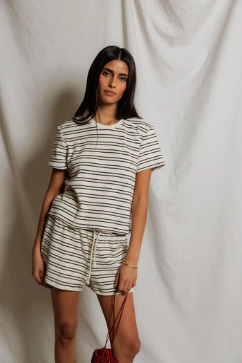 Eve Loop Terry Short Sleeve Shirt - Natural/Chocolate Stripe
