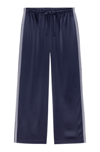 Silk Lace Stripe Crop Pant - Navy