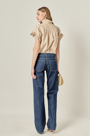 Linen Ruffle Shirt - Natural
