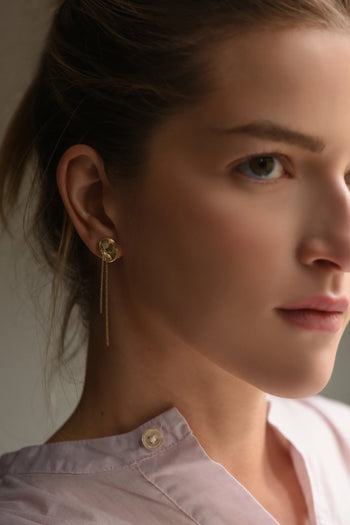 Brass Stud Earrings with Raw Diamond