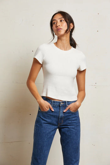 Gabby 2X1 Sweater Rib Short Sleeve Crew Neck