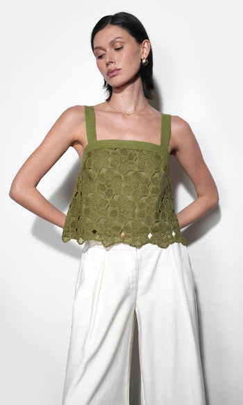 Kandace Crochet Lace Sleeveless Top - Olive