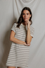 Nella Loop Terry Short Sleeve Dress - Natural/Chocolate Stripe