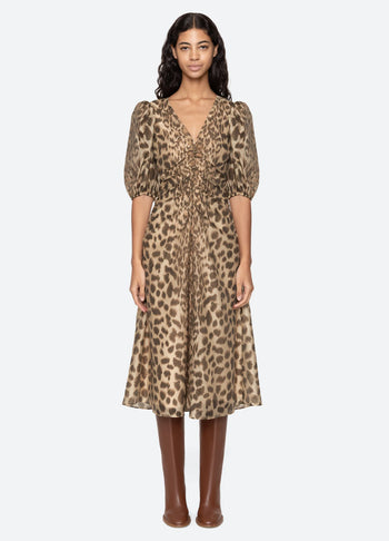 Claude Print Puff Sleeve Midi Dress