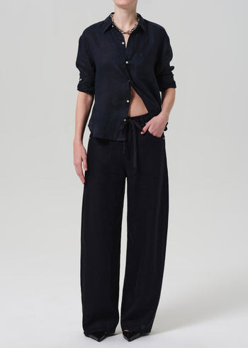Brynn Linen Drawstring Trouser - True Navy