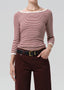 Boat Neck Slim Tee - Burgundy and Creme Stripe