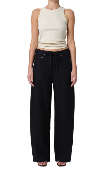 Brynn Linen Drawstring Trouser - True Navy