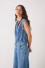 V Neck Buttoned Sleeveless Vest - Denim