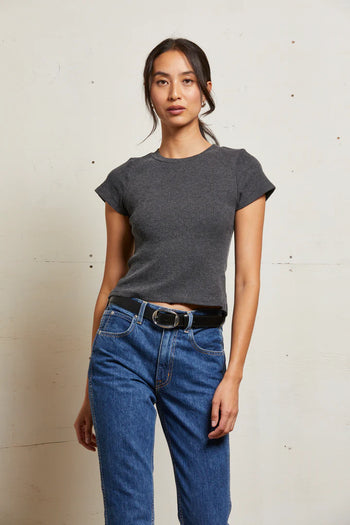 Gabby 2X1 Sweater Rib Short Sleeve Crew Neck