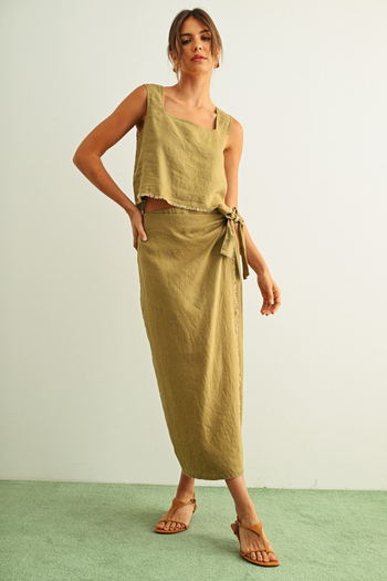 Raw Hem Wrap Skirt - Brown