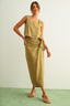 Raw Hem Wrap Skirt - Brown