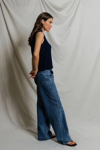 Peggy Cotton Sweater Tank Top - Navy