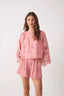 Embroidered Kimono Sleeve	Buttoned	Blouse - Pink Alvorada