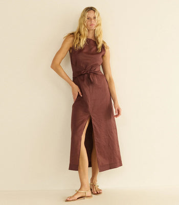 Amorette Ramie Dress - Mahogany