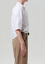 Frances Cropped Cape Button Up - White