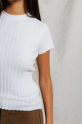 Suri Poorboy Rib Crewneck Cap Sleeve - White