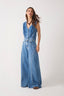 Pockets Belt Loops Flared Pants - Denim