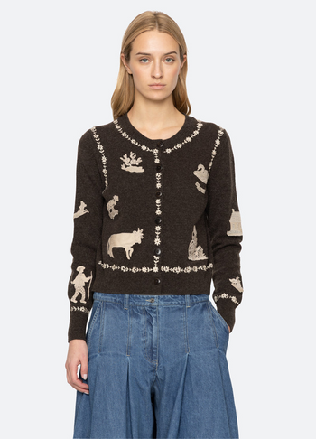 Margeurite Lace Patch L/Slv Cardigan - Coffee