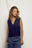 Celina - Satin V Neck Tank - Navy
