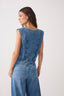 V Neck Buttoned Sleeveless Vest - Denim