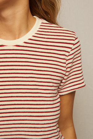 Bree - Loop Terry Stripe Tee - Poppy/Chocolate