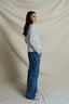 Marlene V-Neck Sweatshirt - White/Black Stripe