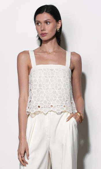 Kandace Crochet Lace Sleeveless Top - Ivory