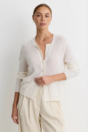 Sloane Cashmere Crewneck Cardigan - Ivory