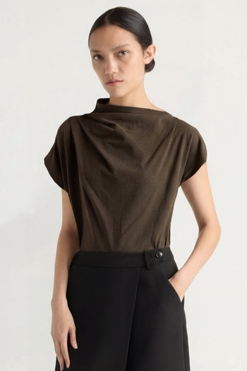 Kenny Asymmetric-Neck Tee - Green	Umber