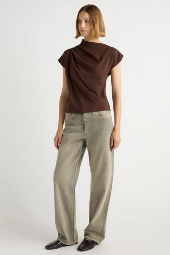 Kenny Asymmetric-Neck Tee - Chocolate