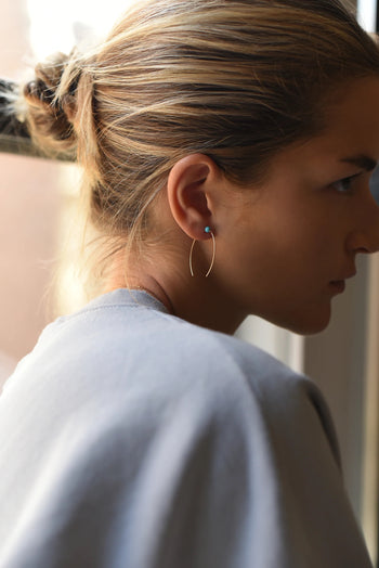 Double-stem Turquoise 14K Gold Threader Earrings