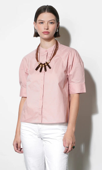 Laya Puff Sleeve Button Up Blouse - Blush