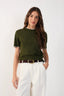 Embroidered Neck Short Sleeve Tricot Blouse - Green