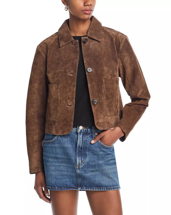 Suede Cropped Jacket - Brown