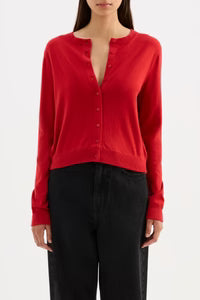 Elvio Merino Blend Cardigan - Vermillion